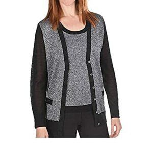 Joan Vass NWT Black & Silver Boyfriend Cardigan